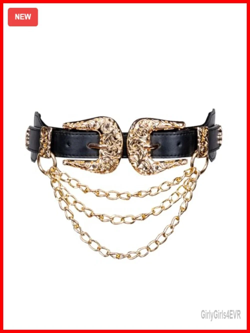 Women's Double Buckle Cinch Belt Leather and Alloy Waist Chain